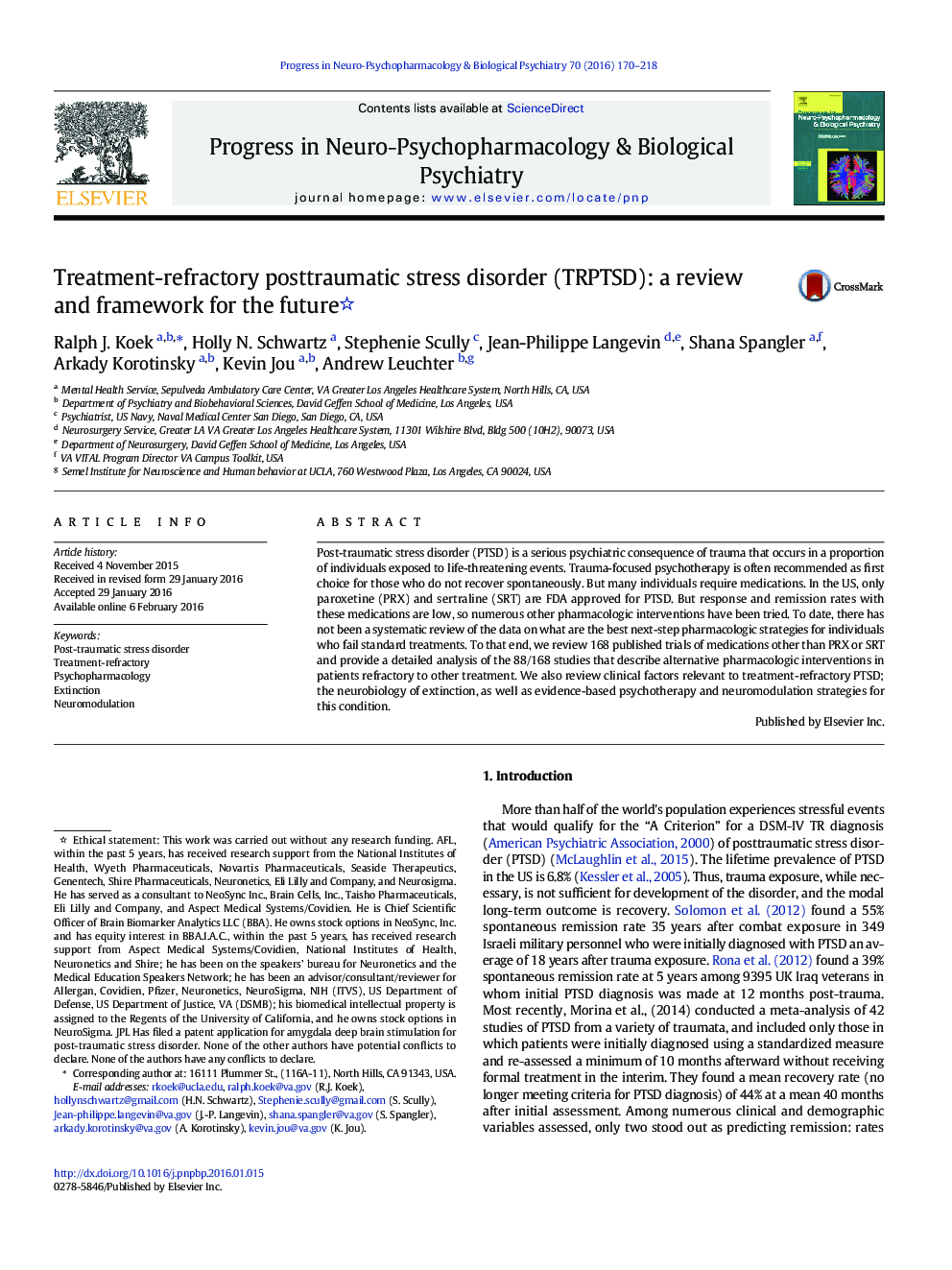 Treatment-refractory posttraumatic stress disorder (TRPTSD): a review and framework for the future 