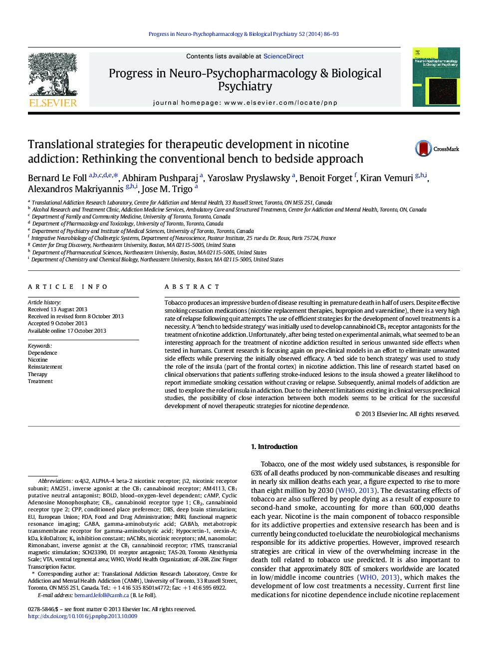 Translational strategies for therapeutic development in nicotine addiction: Rethinking the conventional bench to bedside approach