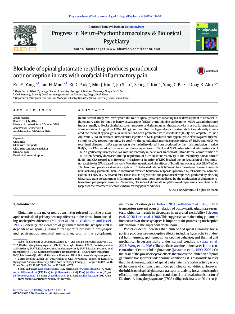 Blockade of spinal glutamate recycling produces paradoxical antinociception in rats with orofacial inflammatory pain