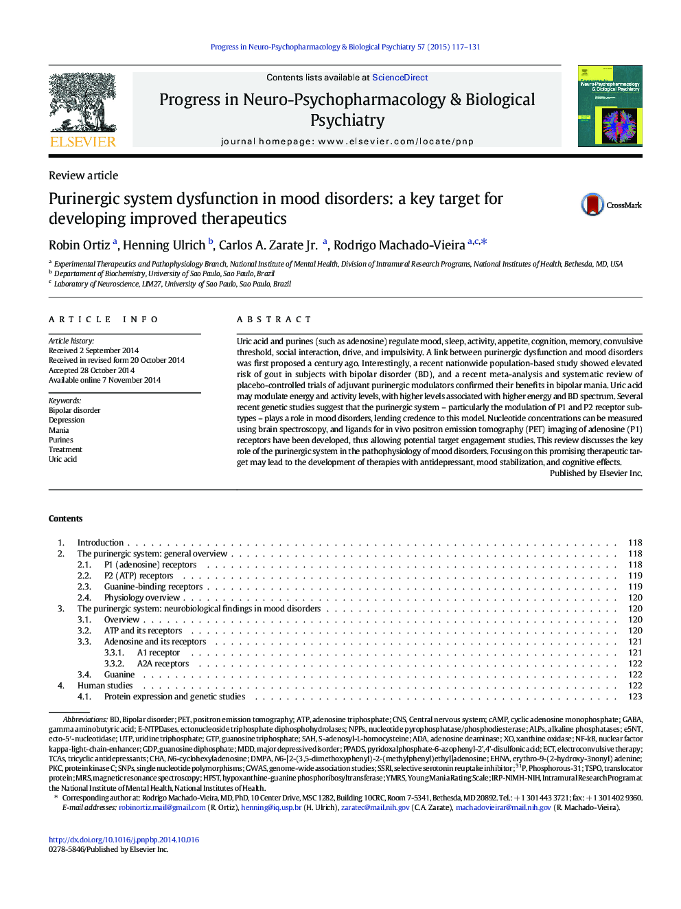 Purinergic system dysfunction in mood disorders: a key target for developing improved therapeutics