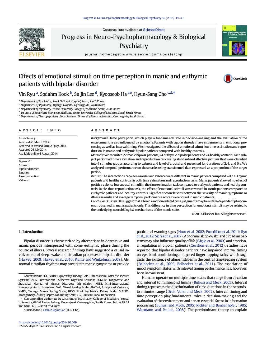 Effects of emotional stimuli on time perception in manic and euthymic patients with bipolar disorder