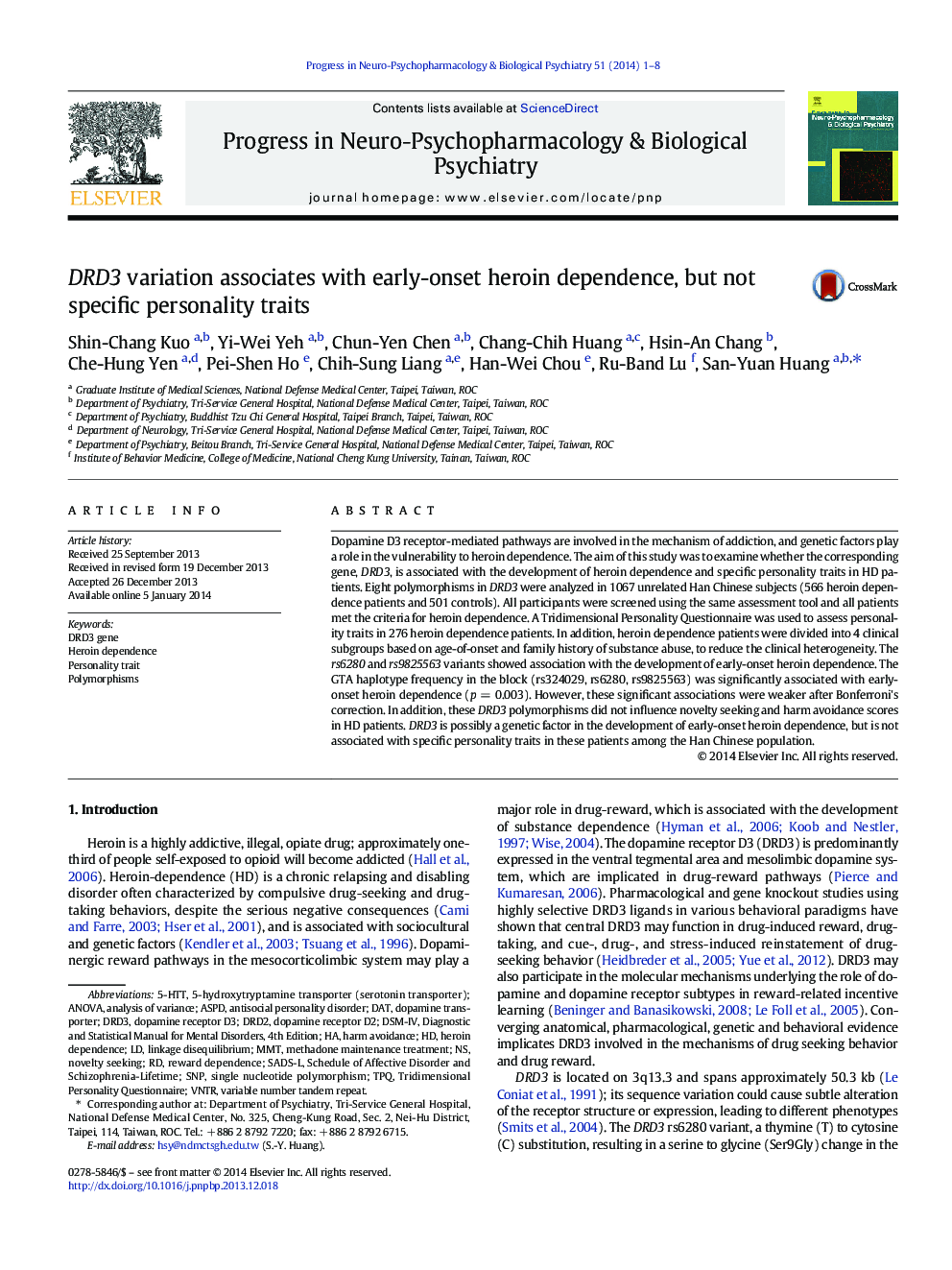 DRD3 variation associates with early-onset heroin dependence, but not specific personality traits