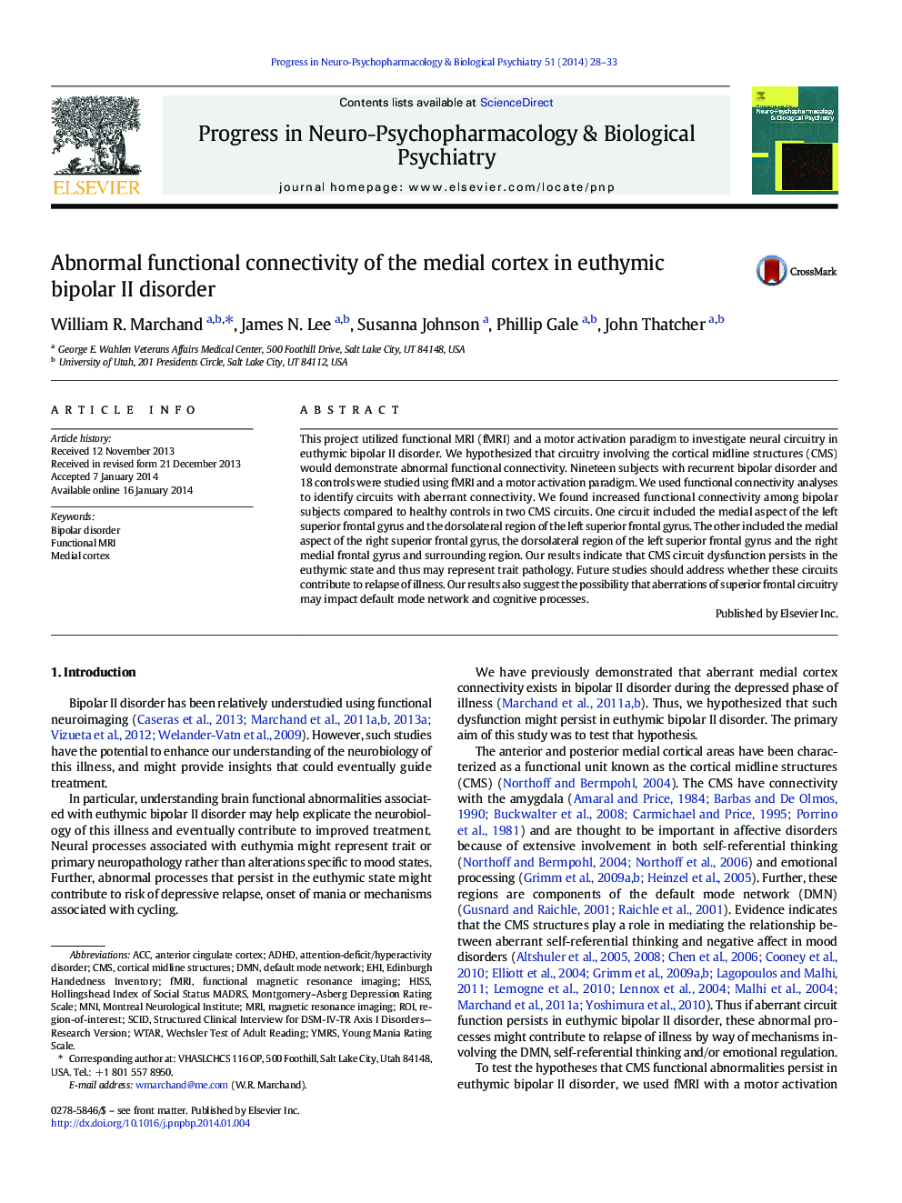 Abnormal functional connectivity of the medial cortex in euthymic bipolar II disorder