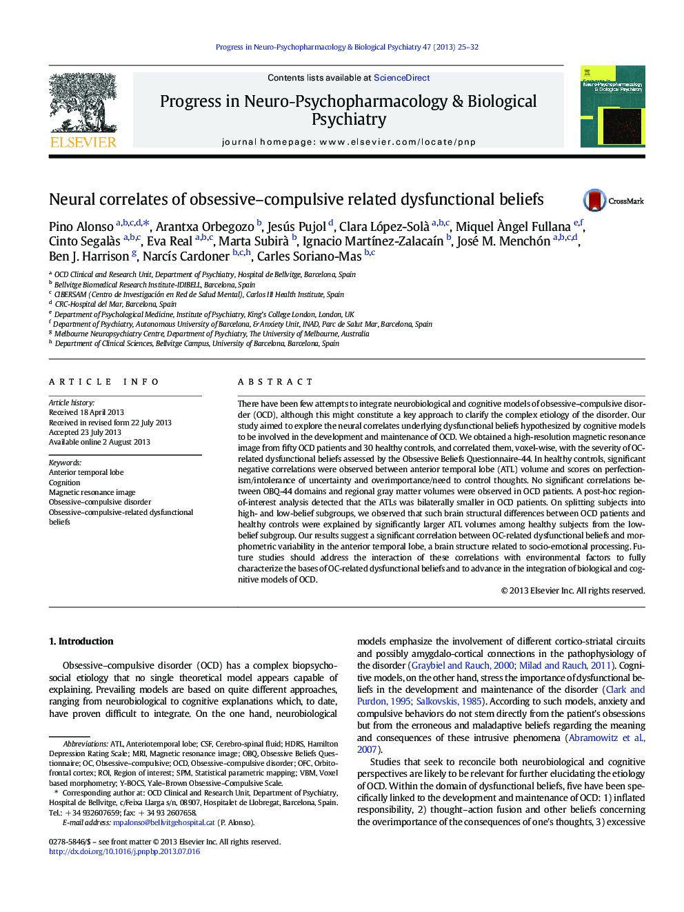 Neural correlates of obsessive–compulsive related dysfunctional beliefs