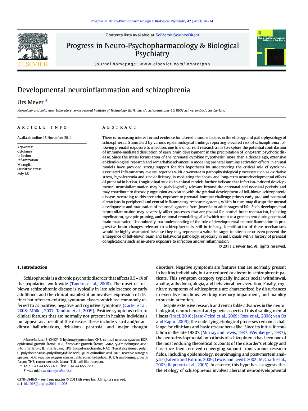 Developmental neuroinflammation and schizophrenia