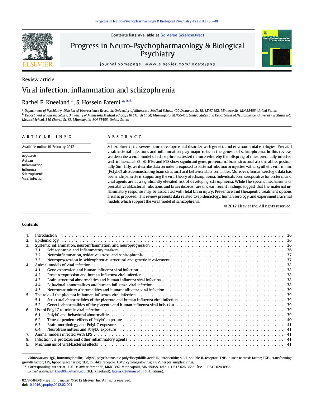 Viral infection, inflammation and schizophrenia