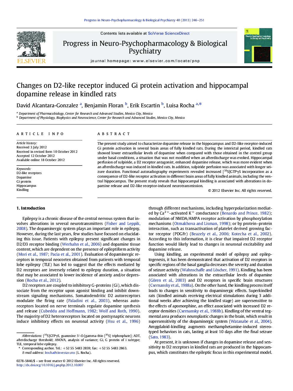 Changes on D2-like receptor induced Gi protein activation and hippocampal dopamine release in kindled rats