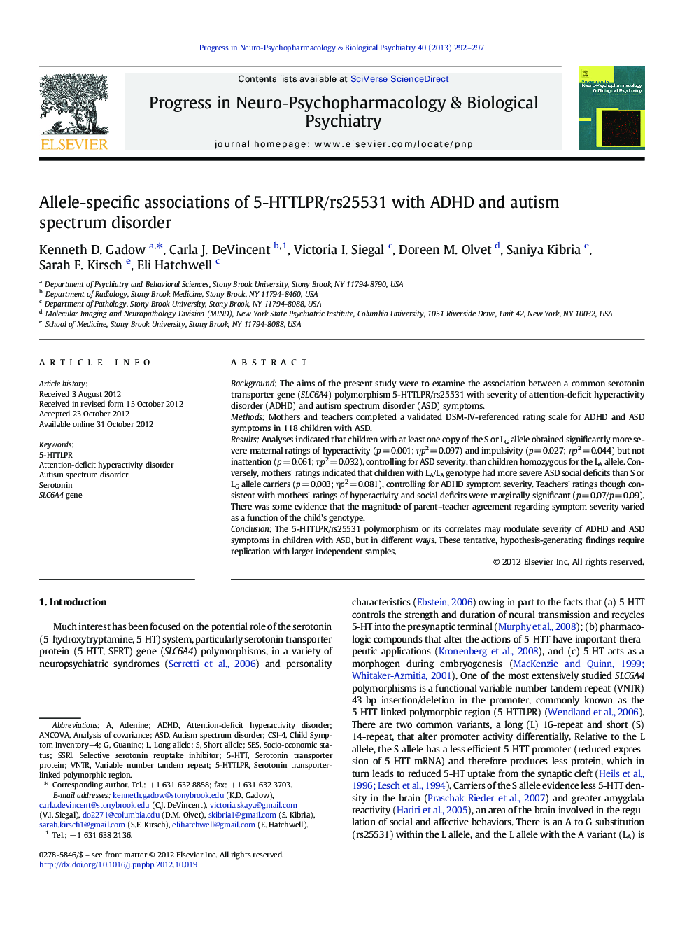 Allele-specific associations of 5-HTTLPR/rs25531 with ADHD and autism spectrum disorder