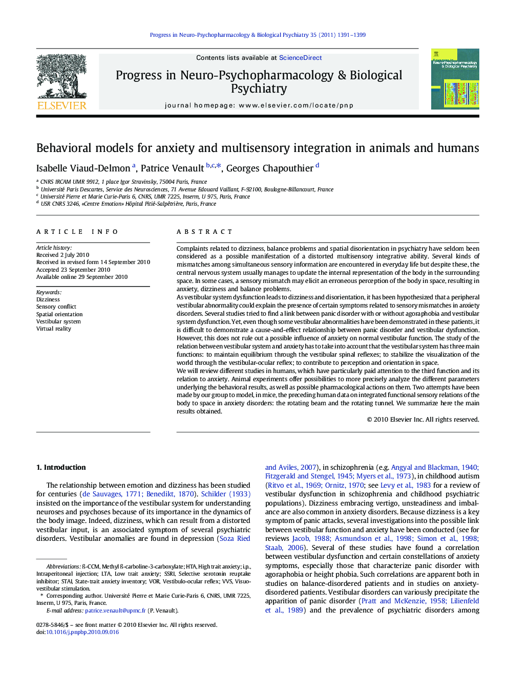 Behavioral models for anxiety and multisensory integration in animals and humans