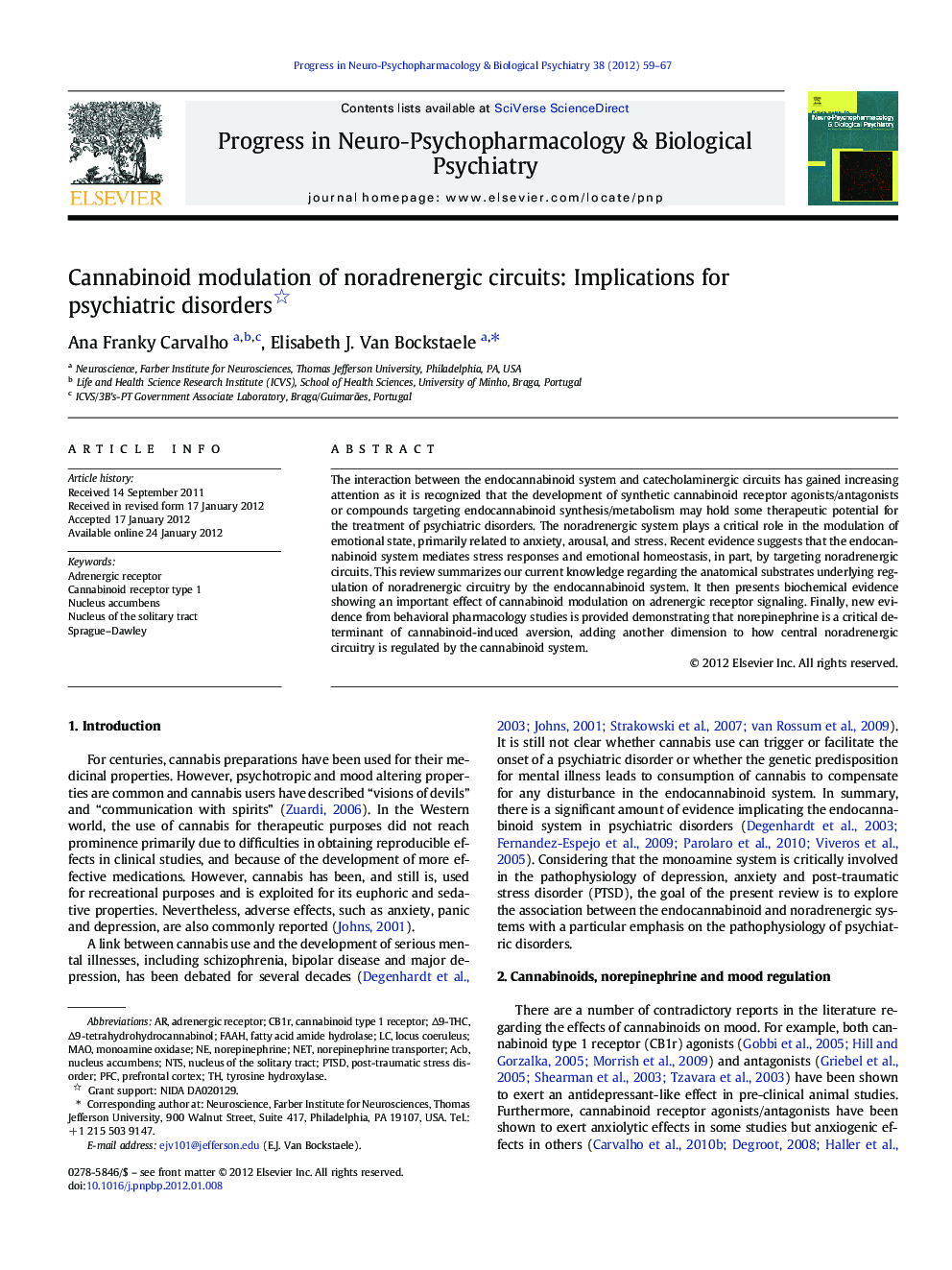 Cannabinoid modulation of noradrenergic circuits: Implications for psychiatric disorders 