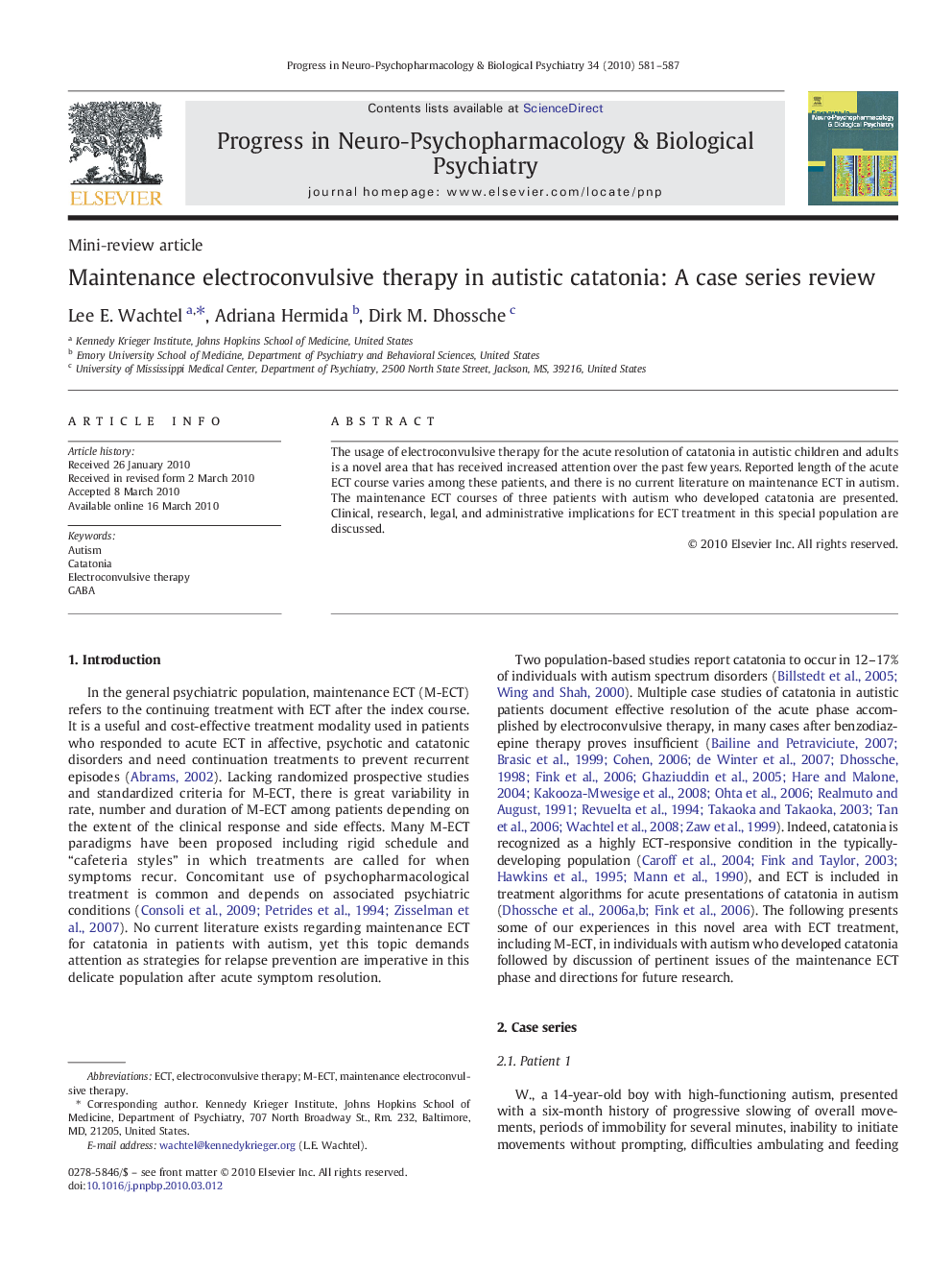 Maintenance electroconvulsive therapy in autistic catatonia: A case series review