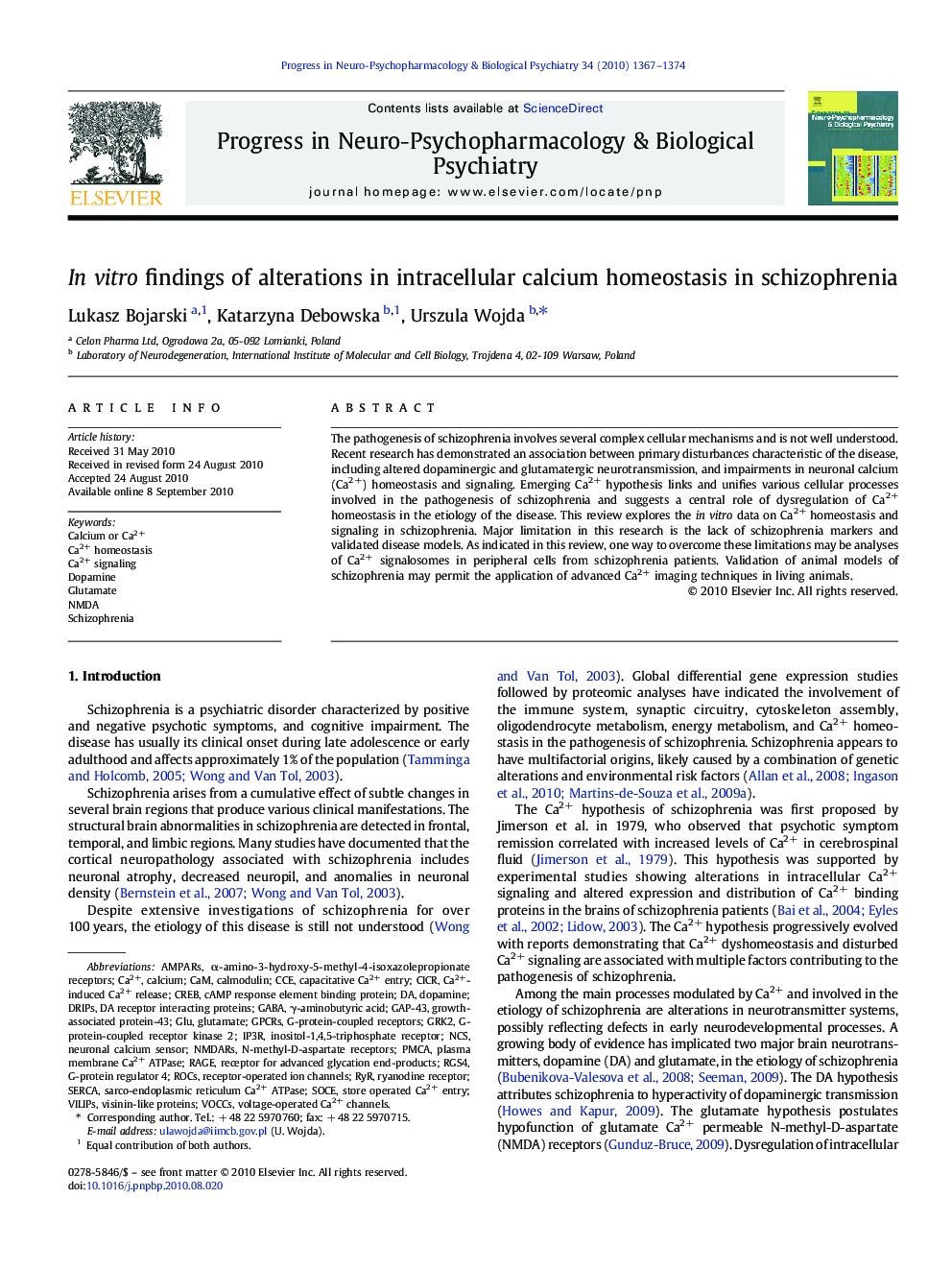 In vitro findings of alterations in intracellular calcium homeostasis in schizophrenia