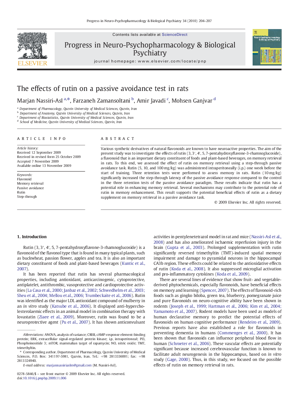 The effects of rutin on a passive avoidance test in rats