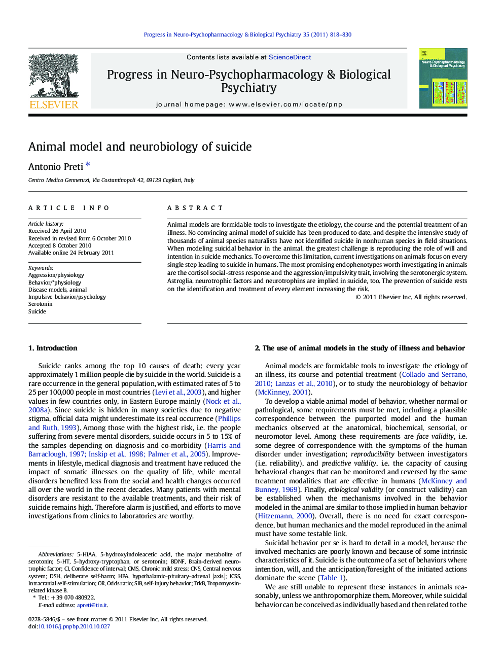 Animal model and neurobiology of suicide