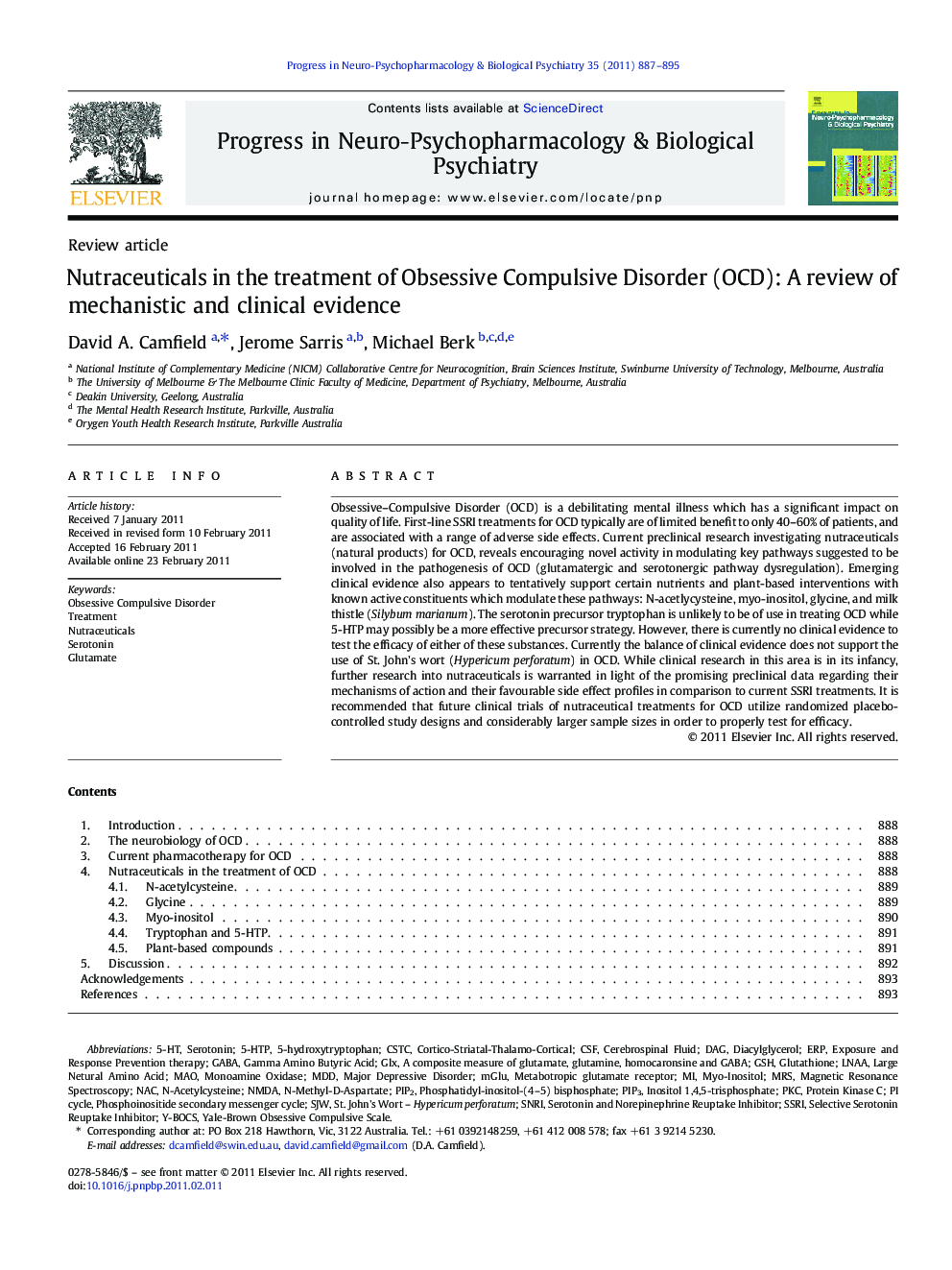 Nutraceuticals in the treatment of Obsessive Compulsive Disorder (OCD): A review of mechanistic and clinical evidence