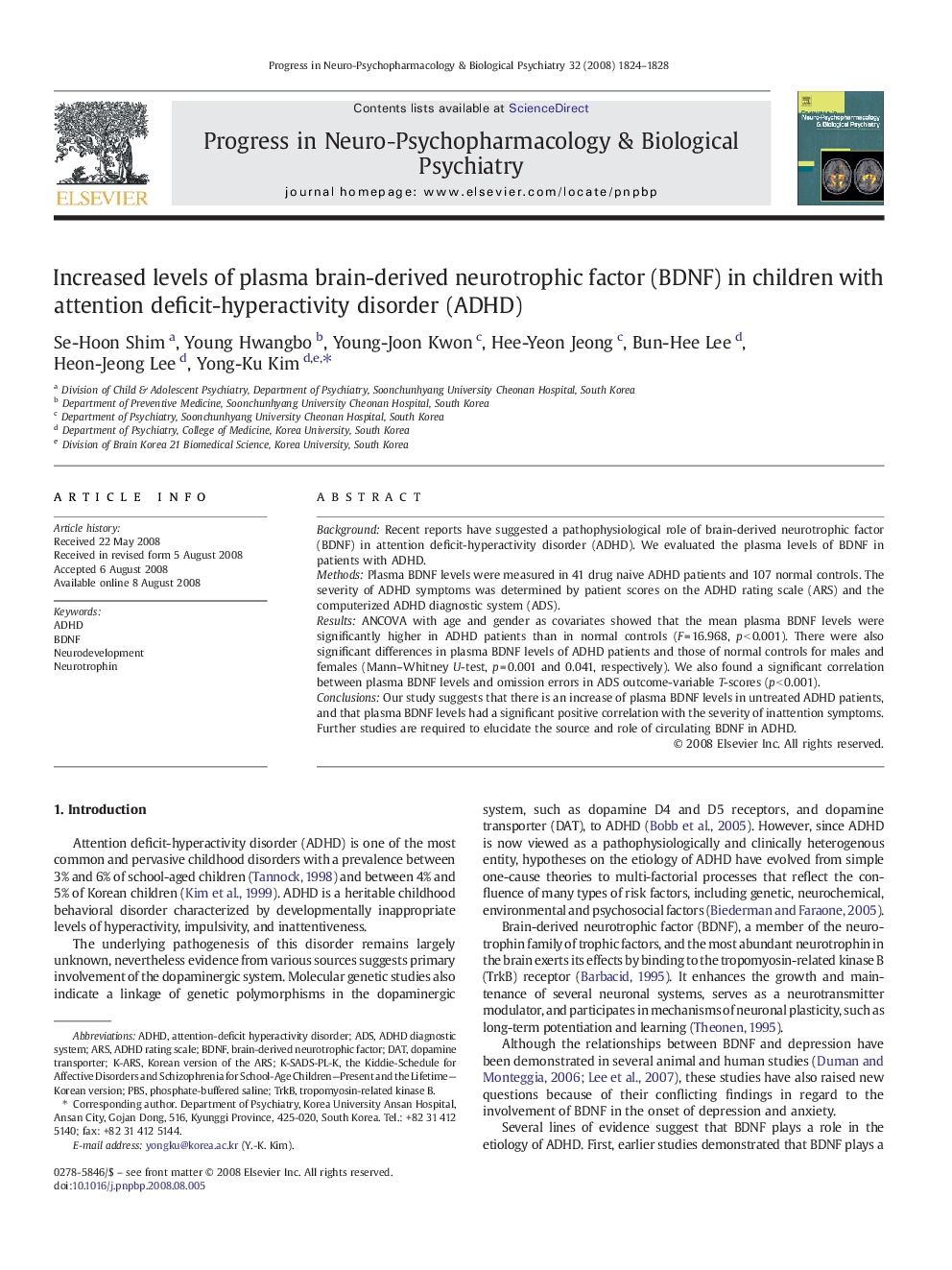 Increased levels of plasma brain-derived neurotrophic factor (BDNF) in children with attention deficit-hyperactivity disorder (ADHD)