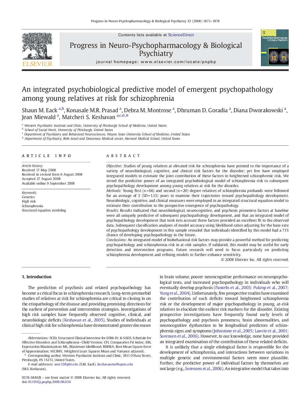 An integrated psychobiological predictive model of emergent psychopathology among young relatives at risk for schizophrenia