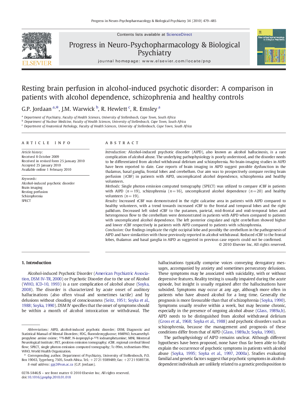 Resting brain perfusion in alcohol-induced psychotic disorder: A comparison in patients with alcohol dependence, schizophrenia and healthy controls