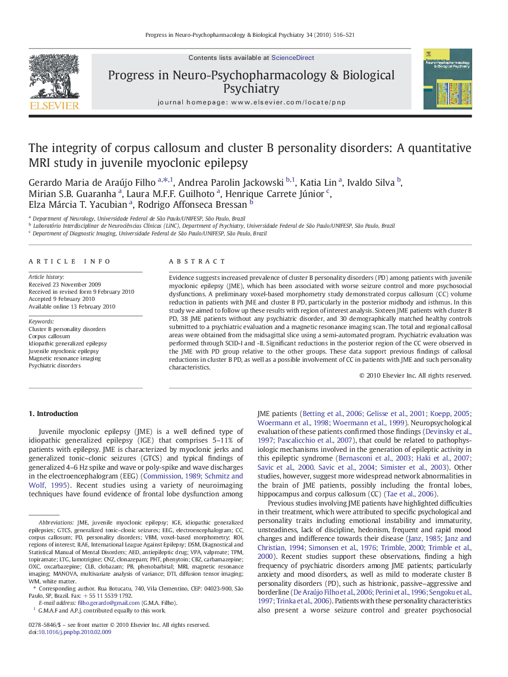 The integrity of corpus callosum and cluster B personality disorders: A quantitative MRI study in juvenile myoclonic epilepsy