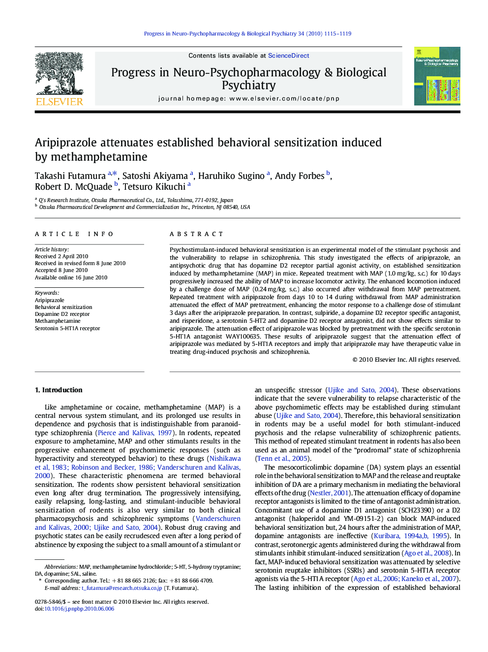 Aripiprazole attenuates established behavioral sensitization induced by methamphetamine