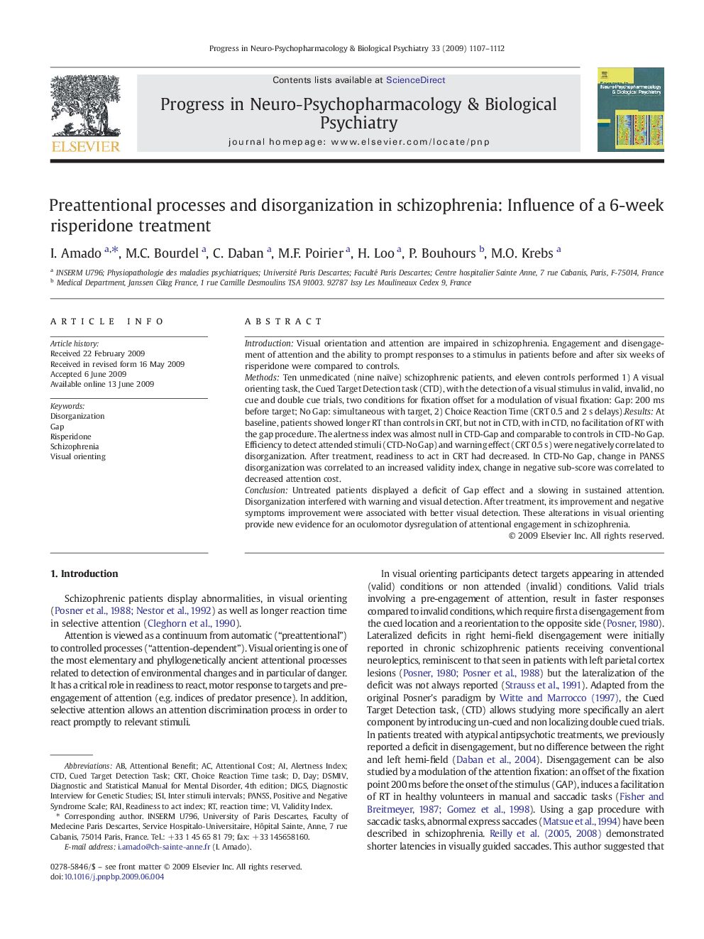 Preattentional processes and disorganization in schizophrenia: Influence of a 6-week risperidone treatment