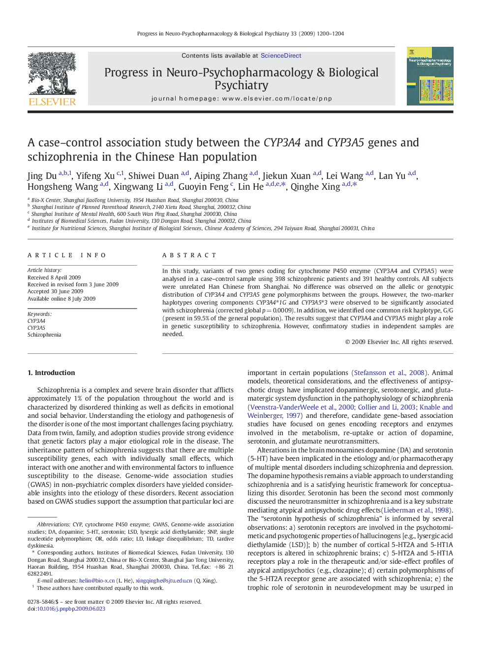 A case–control association study between the CYP3A4 and CYP3A5 genes and schizophrenia in the Chinese Han population