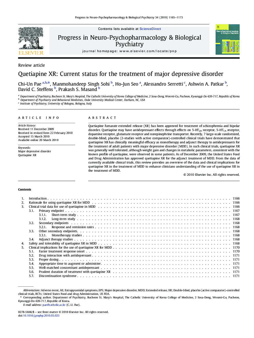 Quetiapine XR: Current status for the treatment of major depressive disorder