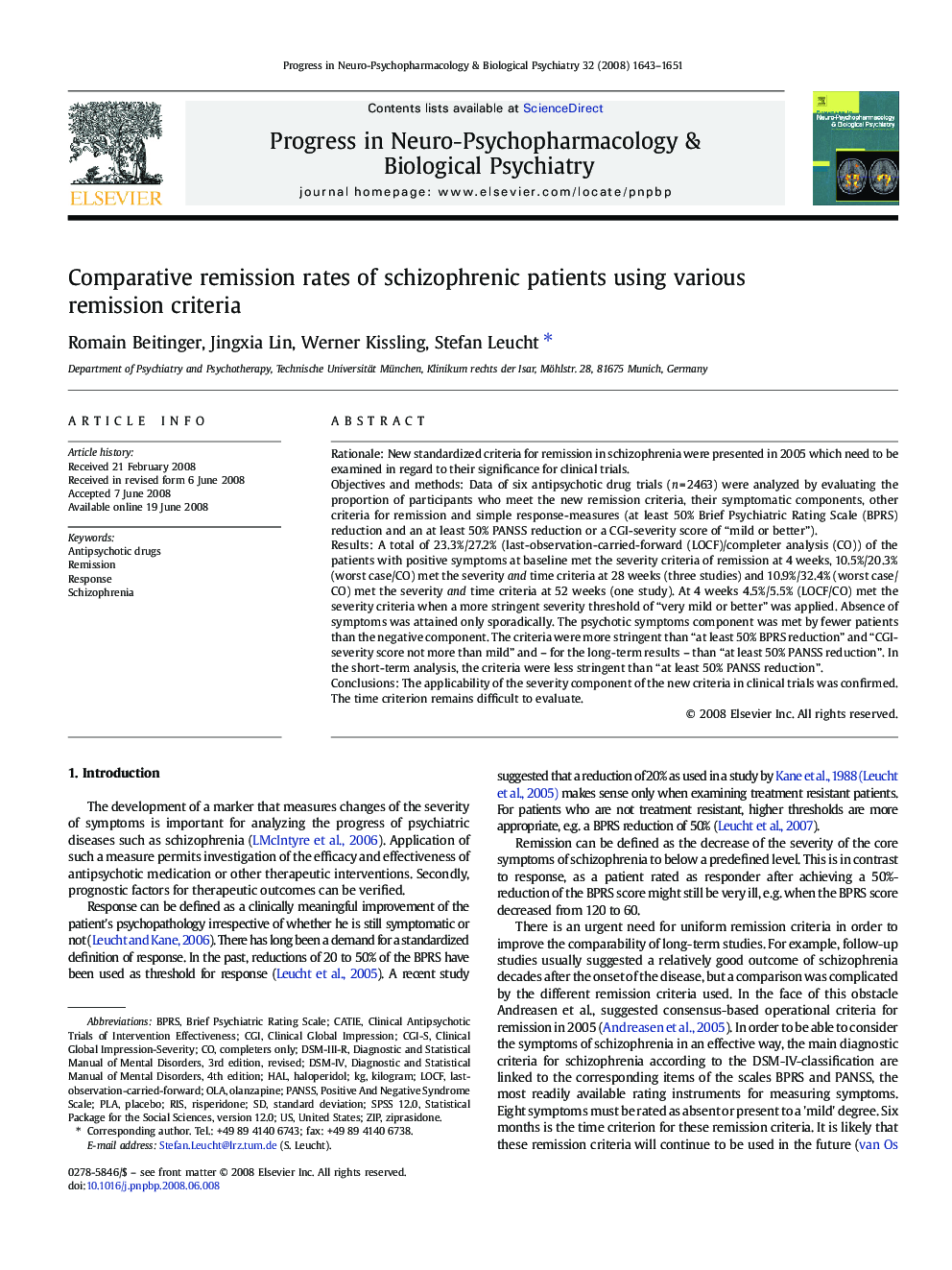 Comparative remission rates of schizophrenic patients using various remission criteria