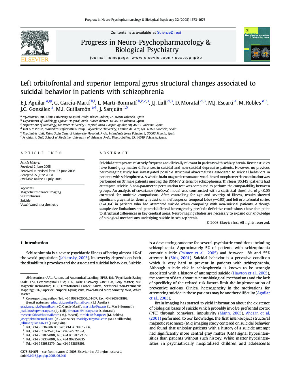 Left orbitofrontal and superior temporal gyrus structural changes associated to suicidal behavior in patients with schizophrenia