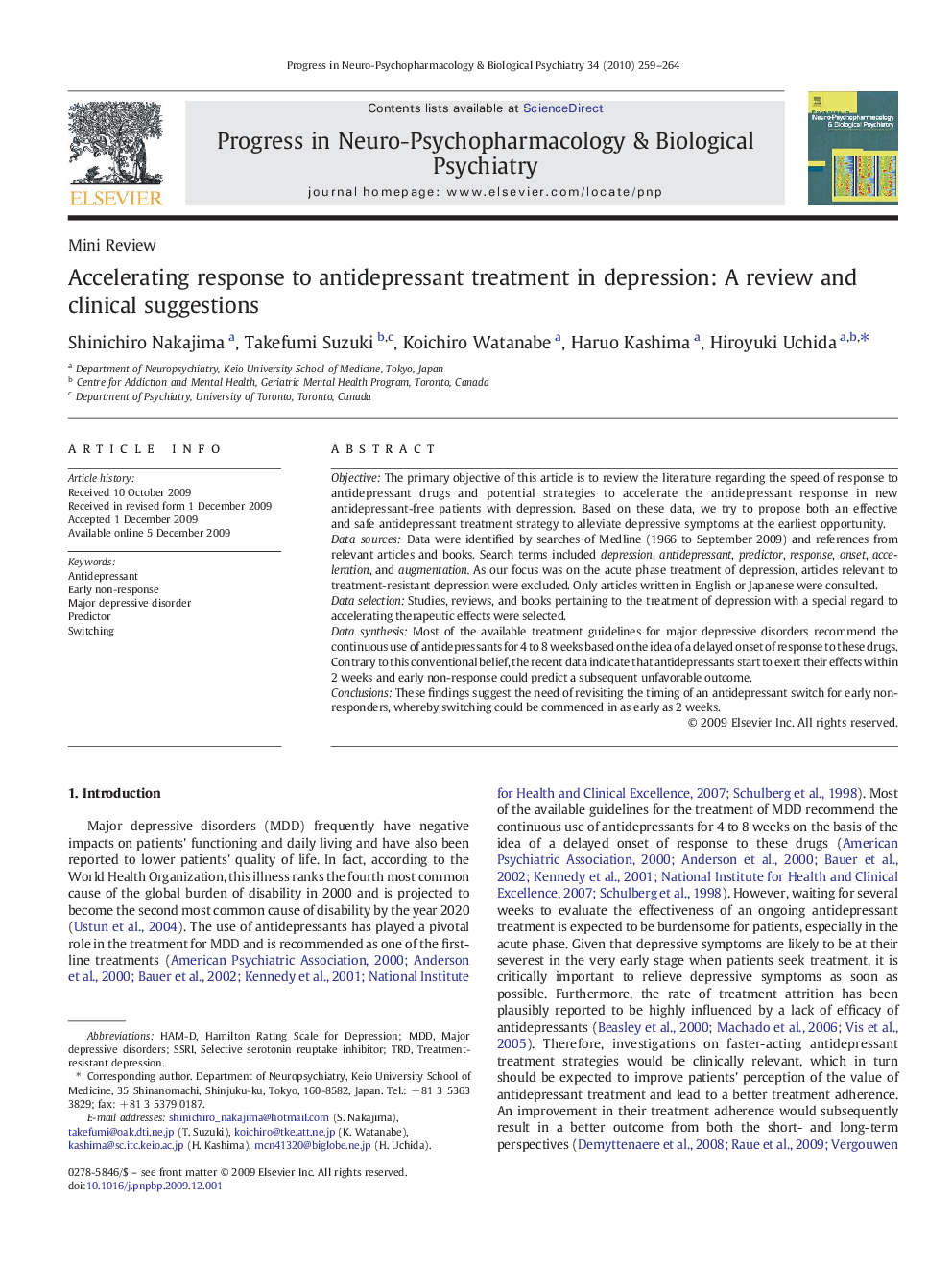 Accelerating response to antidepressant treatment in depression: A review and clinical suggestions