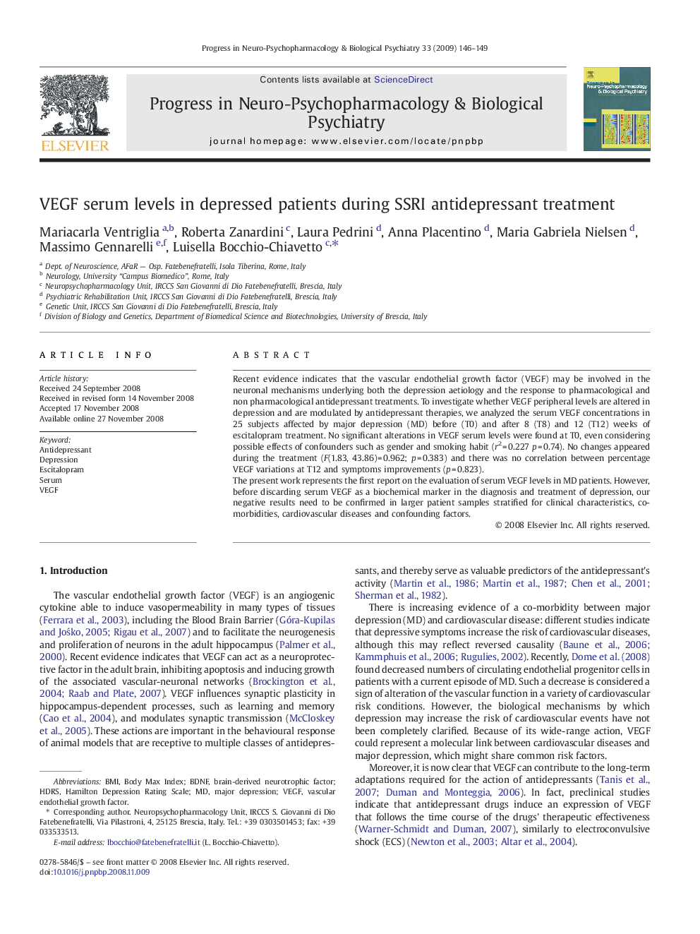 VEGF serum levels in depressed patients during SSRI antidepressant treatment