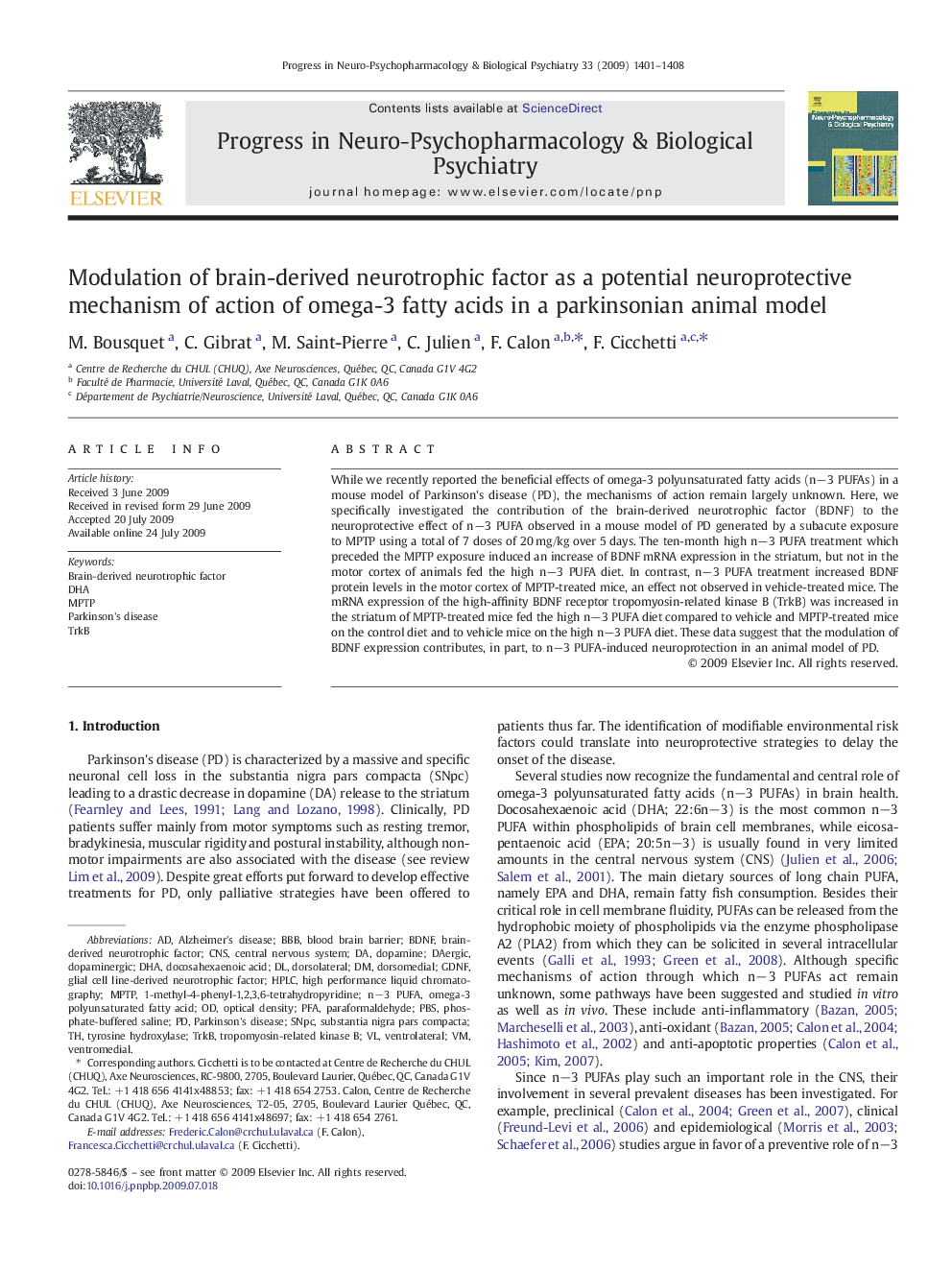 Modulation of brain-derived neurotrophic factor as a potential neuroprotective mechanism of action of omega-3 fatty acids in a parkinsonian animal model