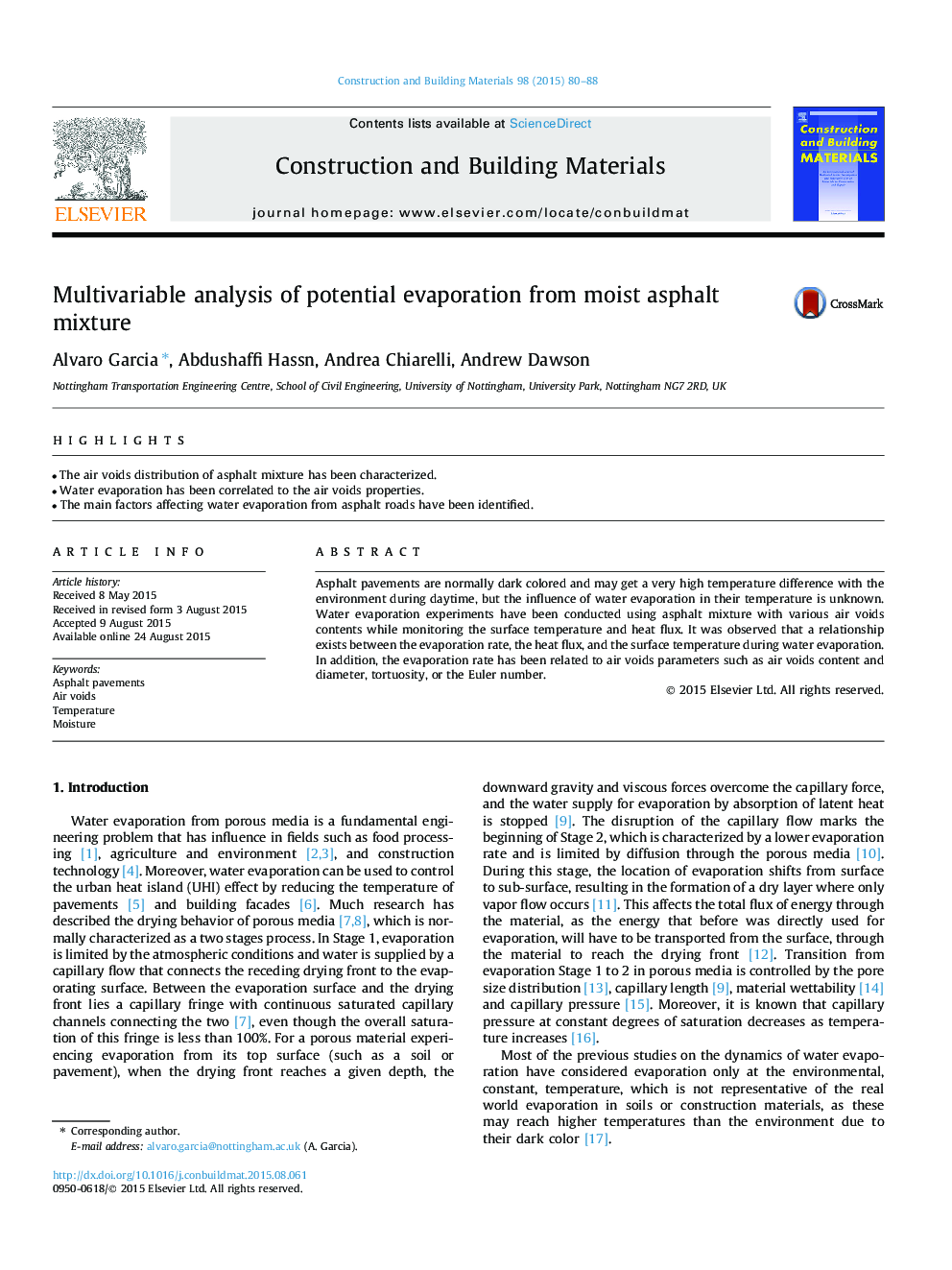 Multivariable analysis of potential evaporation from moist asphalt mixture