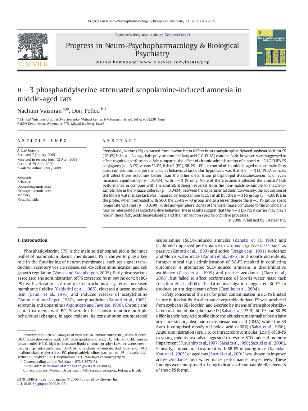 n − 3 phosphatidylserine attenuated scopolamine-induced amnesia in middle-aged rats