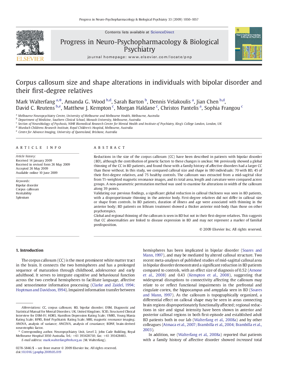 Corpus callosum size and shape alterations in individuals with bipolar disorder and their first-degree relatives