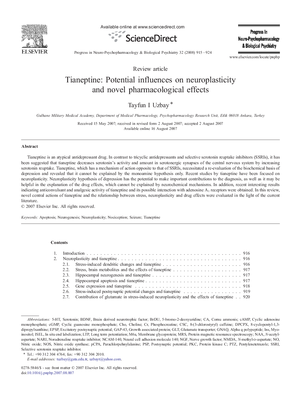 Tianeptine: Potential influences on neuroplasticity and novel pharmacological effects