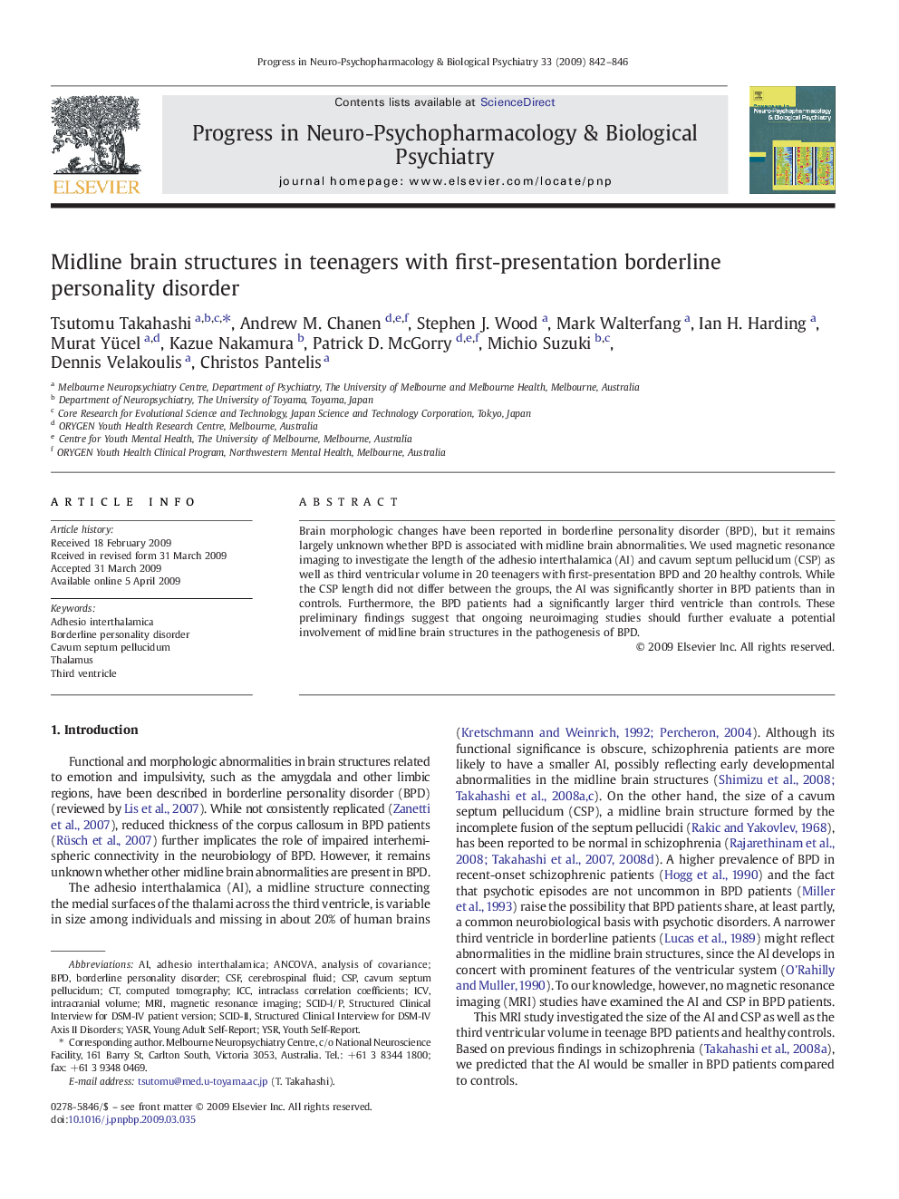 Midline brain structures in teenagers with first-presentation borderline personality disorder