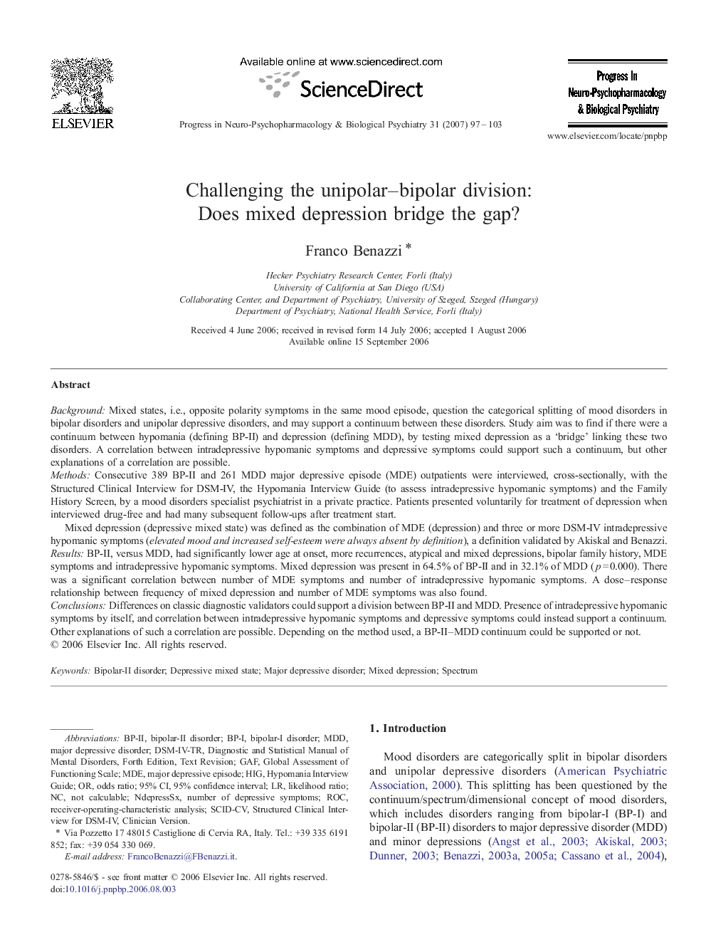 Challenging the unipolar–bipolar division: Does mixed depression bridge the gap?