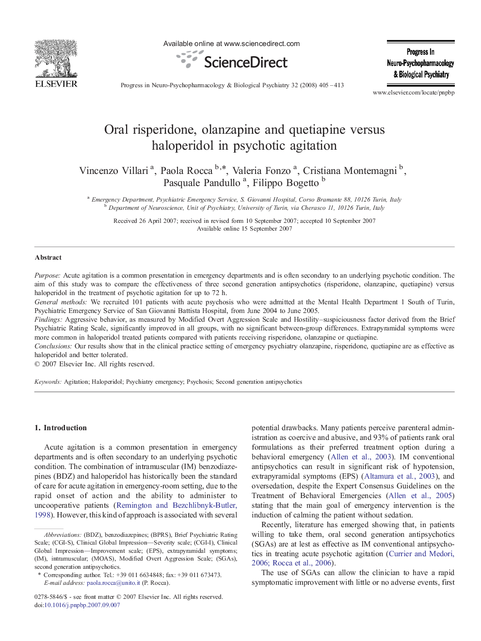 Oral risperidone, olanzapine and quetiapine versus haloperidol in psychotic agitation