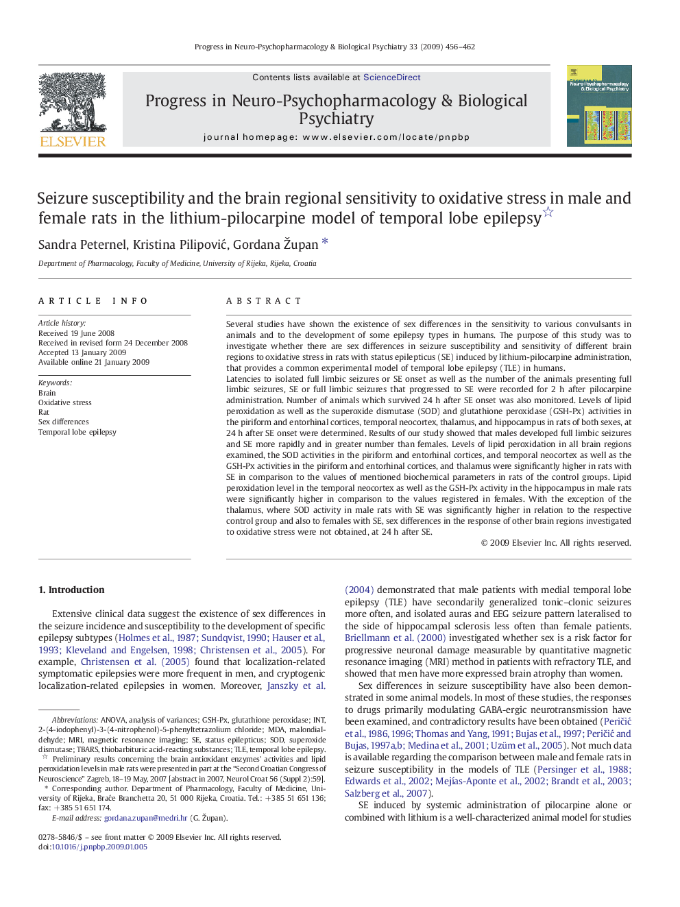 Seizure susceptibility and the brain regional sensitivity to oxidative stress in male and female rats in the lithium-pilocarpine model of temporal lobe epilepsy 