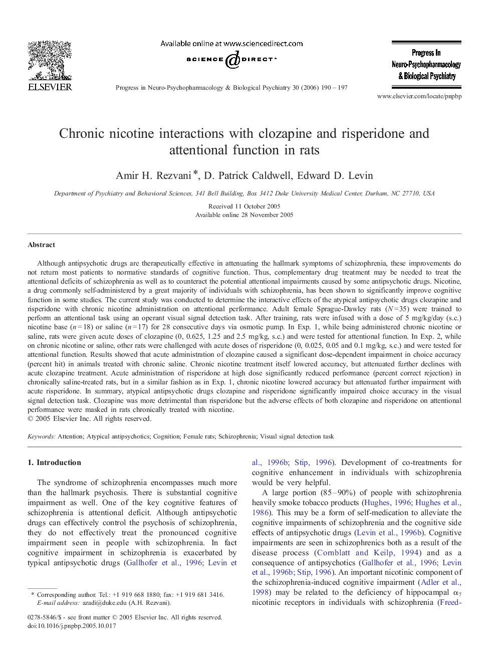 Chronic nicotine interactions with clozapine and risperidone and attentional function in rats