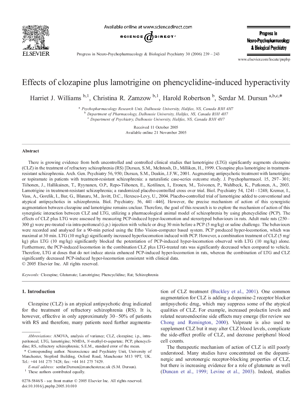 Effects of clozapine plus lamotrigine on phencyclidine-induced hyperactivity