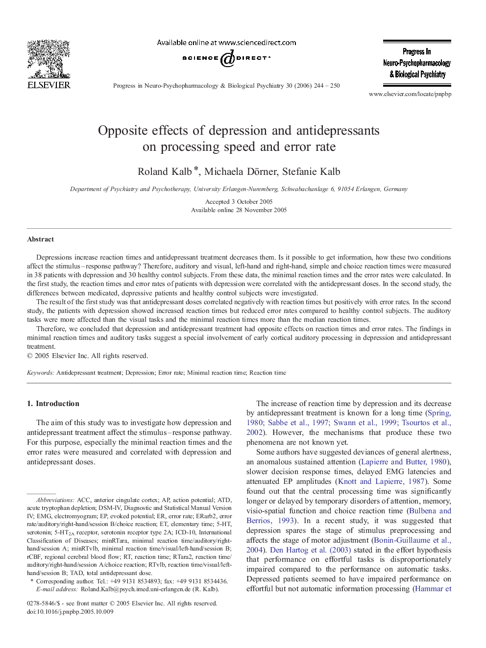 Opposite effects of depression and antidepressants on processing speed and error rate