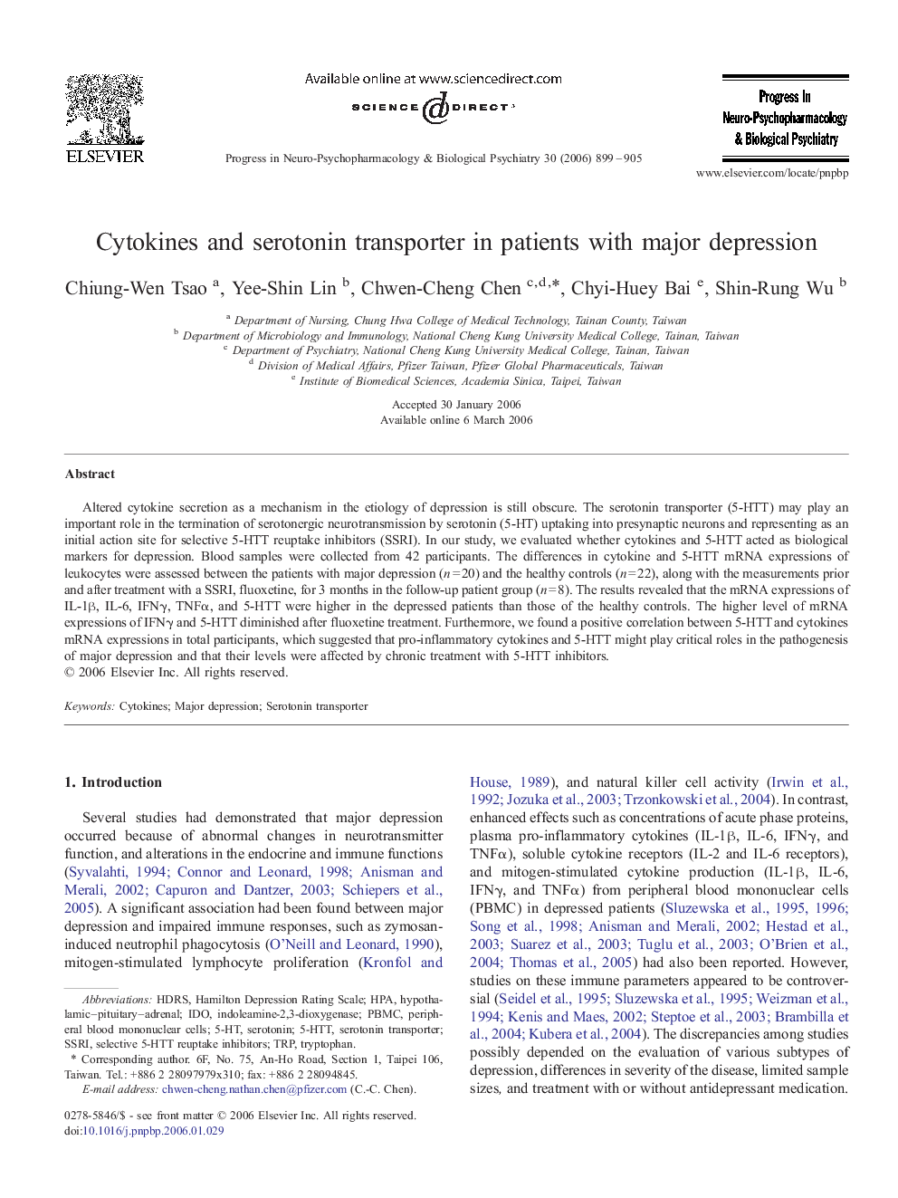 Cytokines and serotonin transporter in patients with major depression