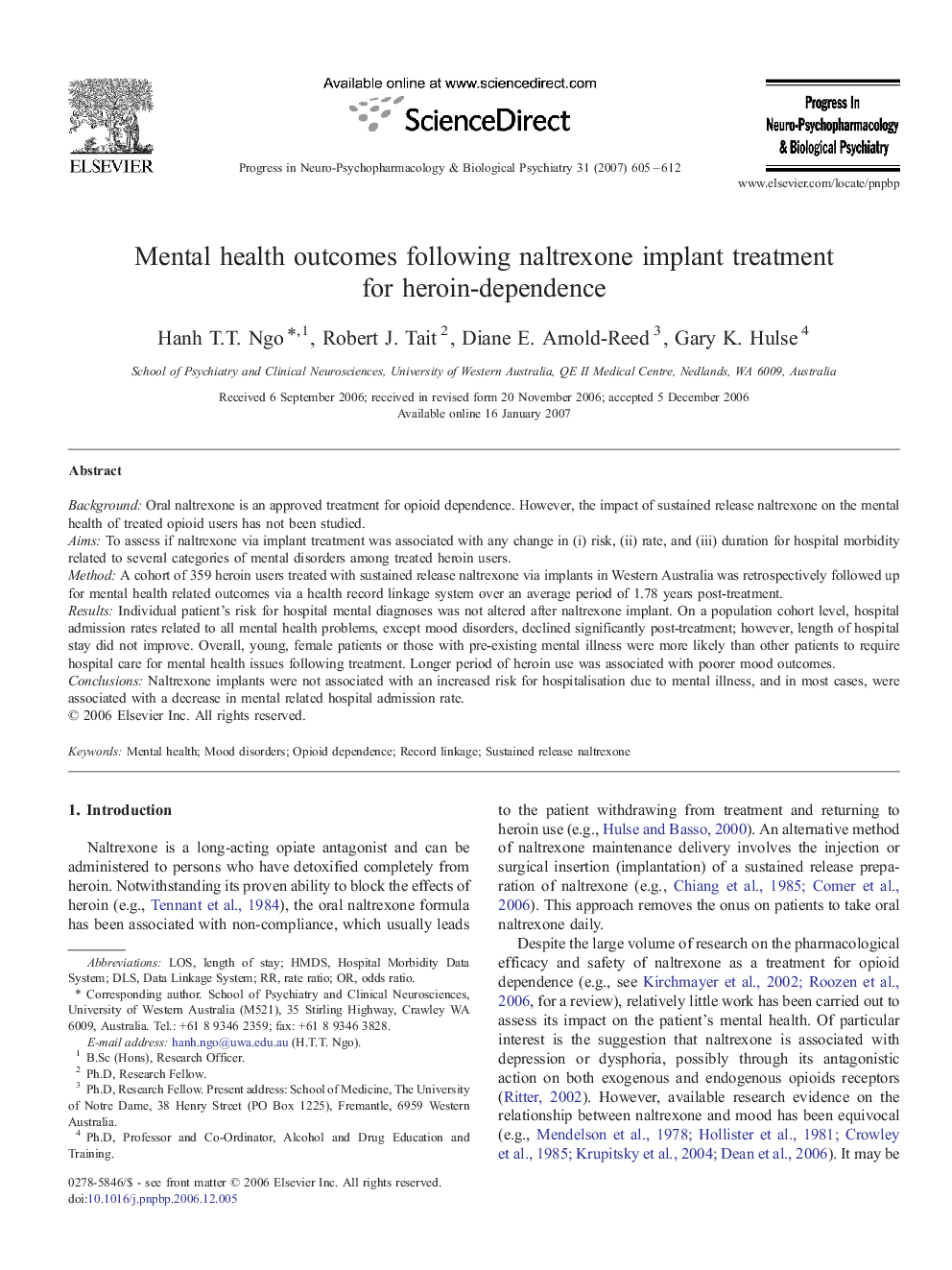 Mental health outcomes following naltrexone implant treatment for heroin-dependence