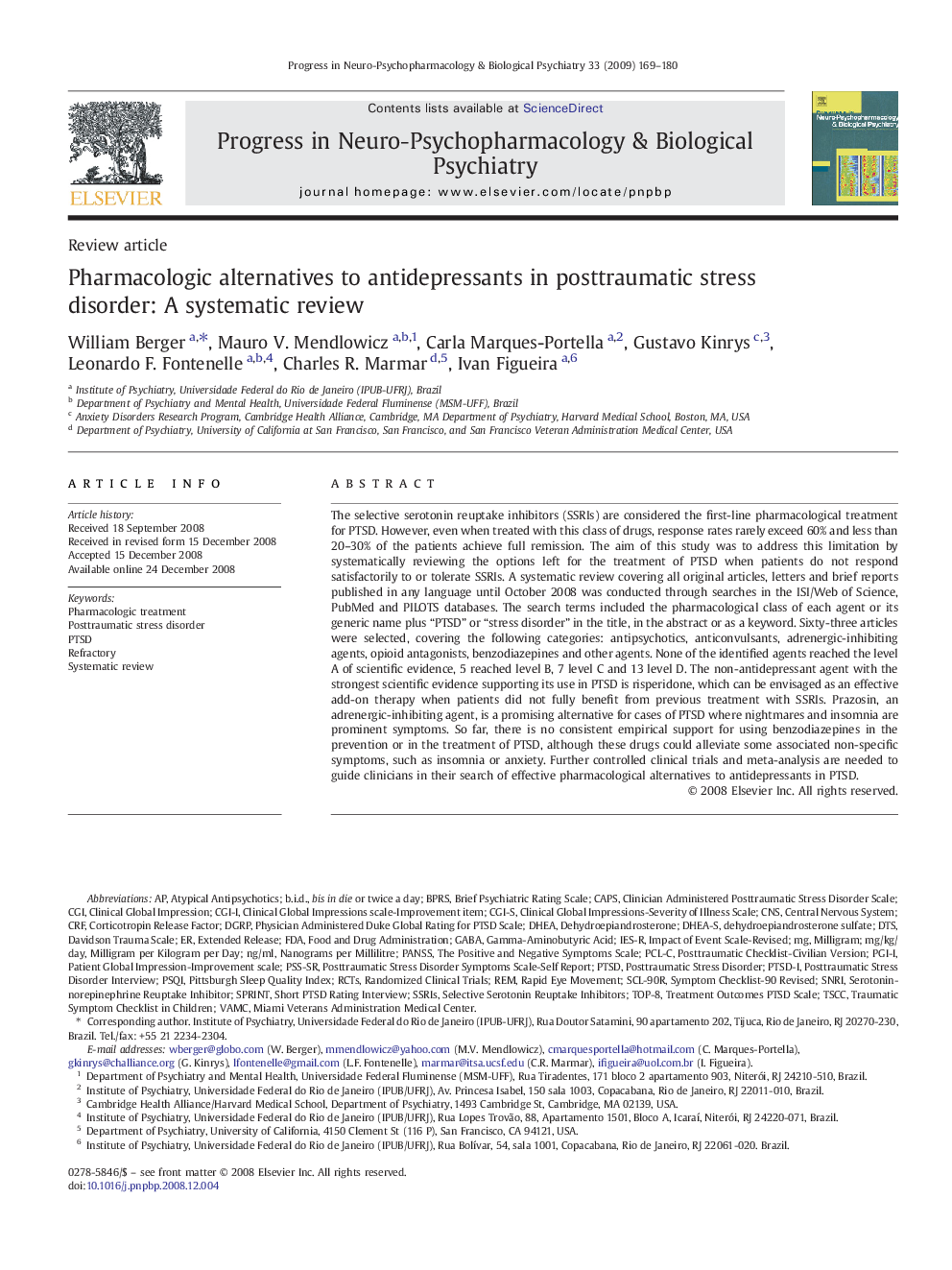 Pharmacologic alternatives to antidepressants in posttraumatic stress disorder: A systematic review