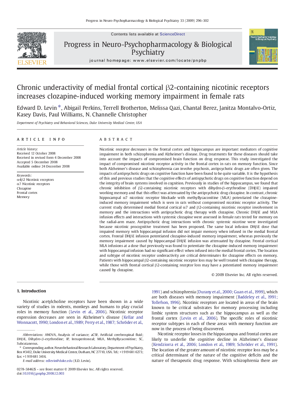 Chronic underactivity of medial frontal cortical β2-containing nicotinic receptors increases clozapine-induced working memory impairment in female rats