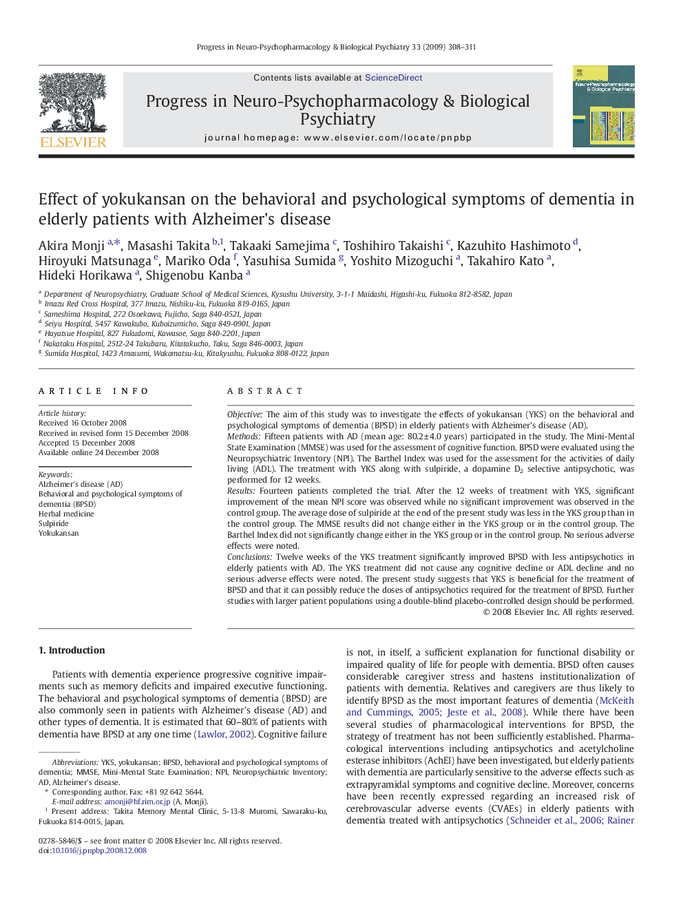 Effect of yokukansan on the behavioral and psychological symptoms of dementia in elderly patients with Alzheimer's disease