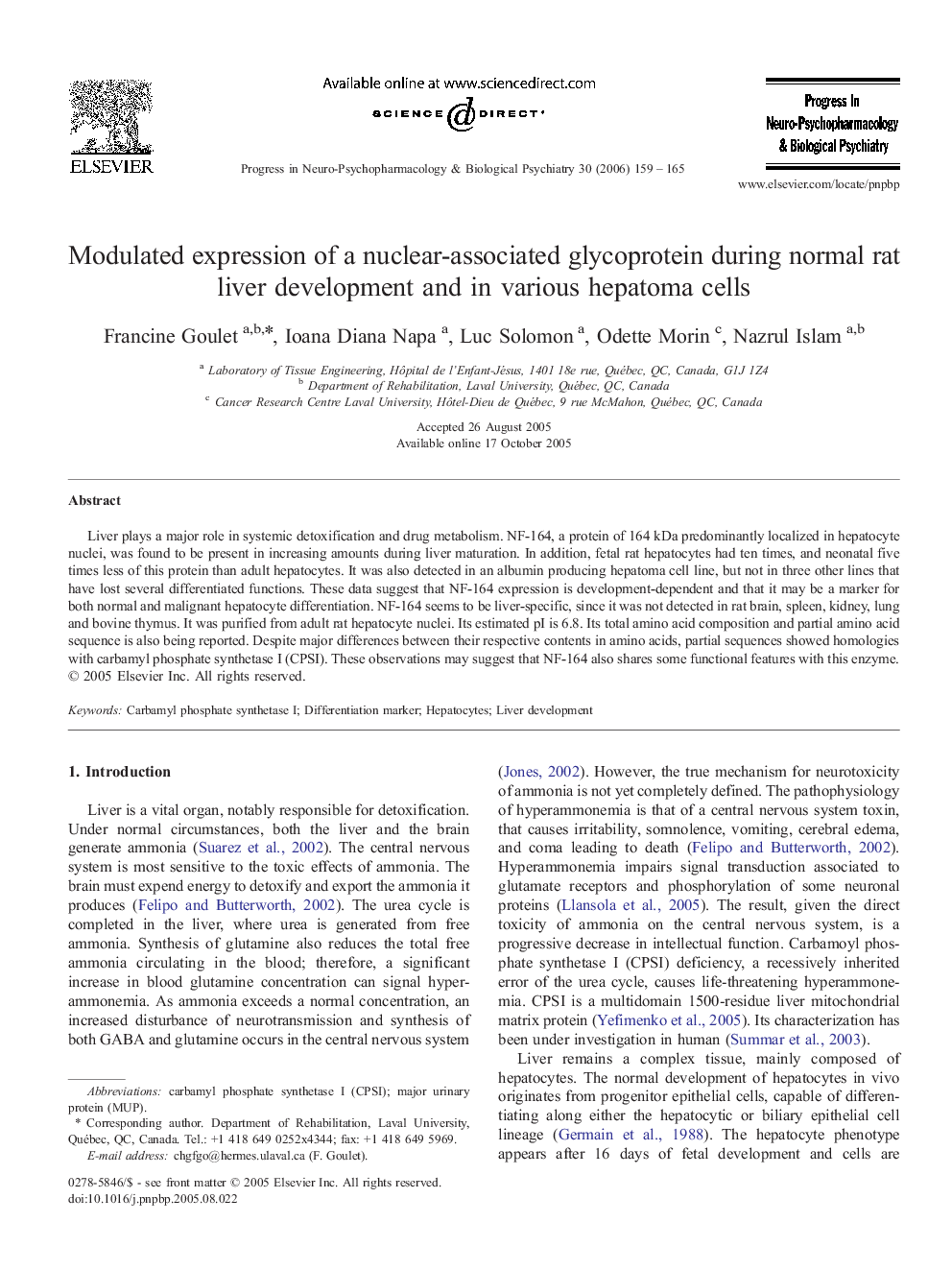 Modulated expression of a nuclear-associated glycoprotein during normal rat liver development and in various hepatoma cells