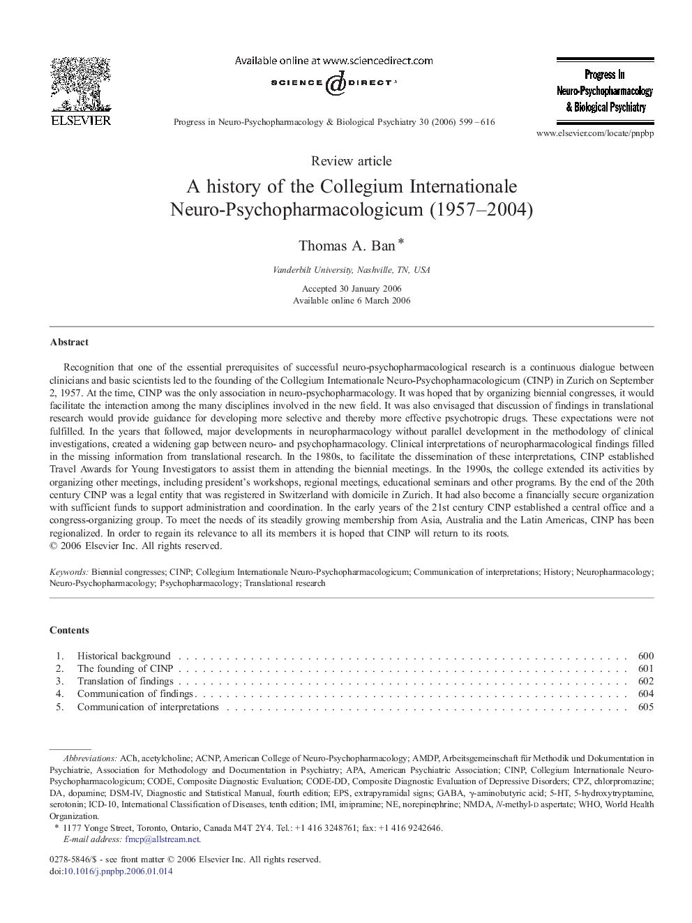 A history of the Collegium Internationale Neuro-Psychopharmacologicum (1957-2004)